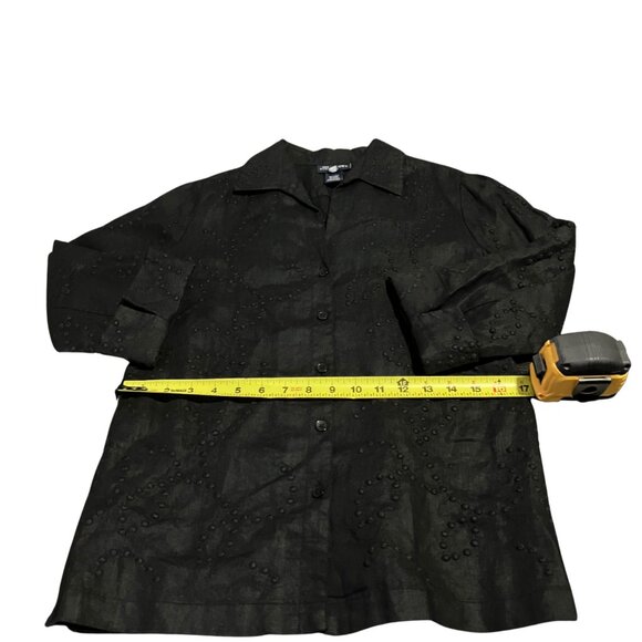 Jones New York Signature Black Linen Textured Shirt (Petite P/M) - Picture 9 of 10